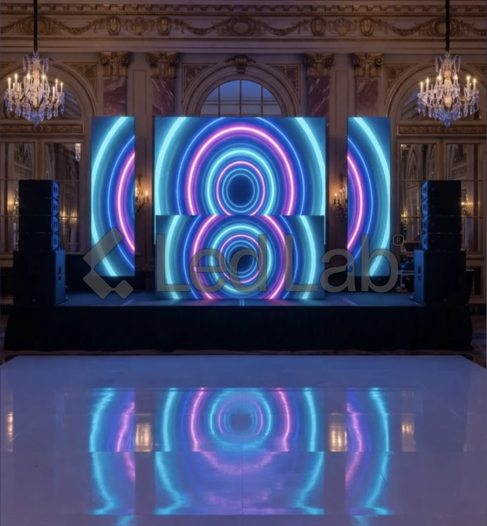 Salón de eventos: Pantallas y pista de baile