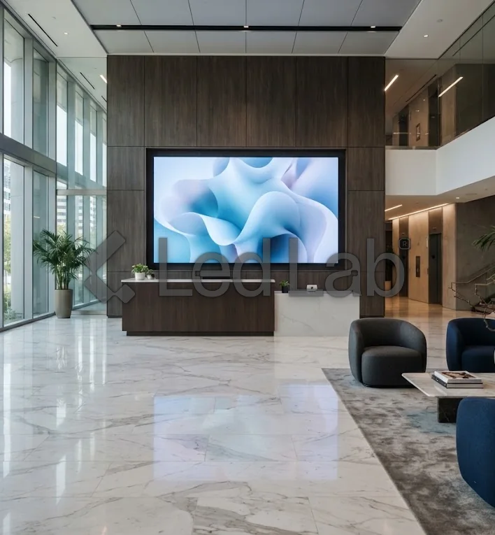 Recepción corporativa: Pantalla integrada a la pared